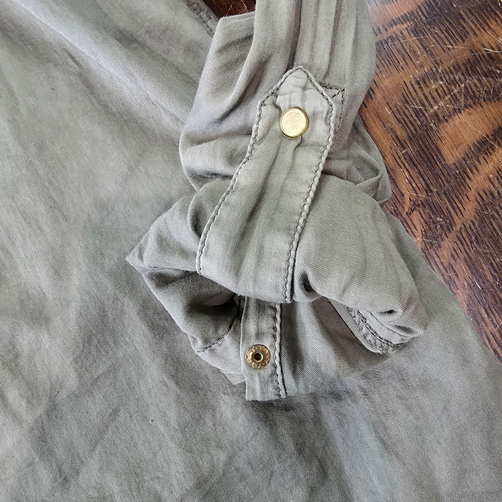 Mauve by Anthropology long-sleeve button-up utility shirt olive green sz 2 - Picture 6 of 10